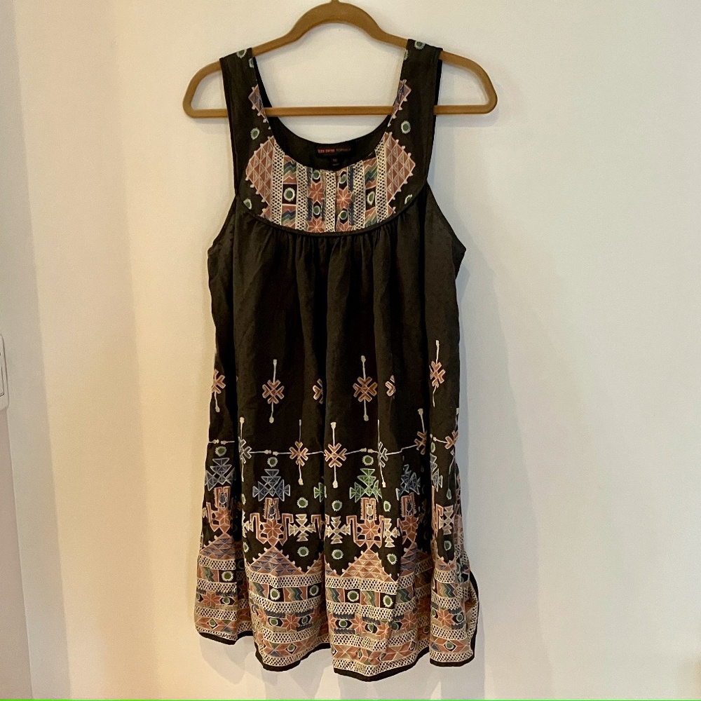 Kate Moss Topshop Isabel Marant Style Cotton Black & Print Mini Dress 10 12 L